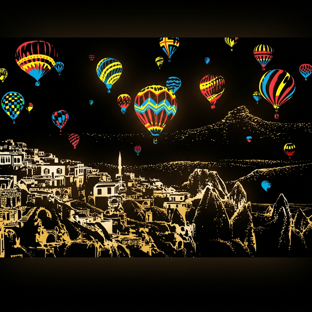 Cappadocia · Le mongolfiere · tessera del disegno