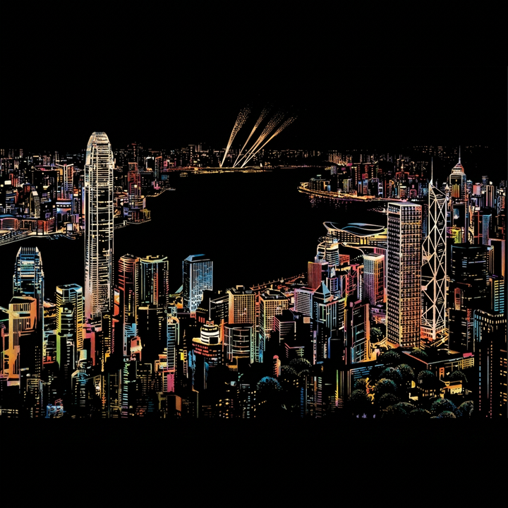 Victoria Harbour · Hong Kong · il disegno finito